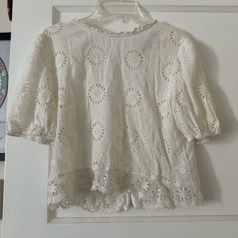 Abercrombie & Fitch Cream Puff Sleeve Blouse with Peter Pan Collar